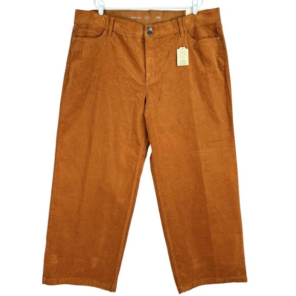 St. Johns Bay Women Stretch Wide Leg Pecan Corduroy Pants Plus 24W High Rise NWT - Picture 1 of 12